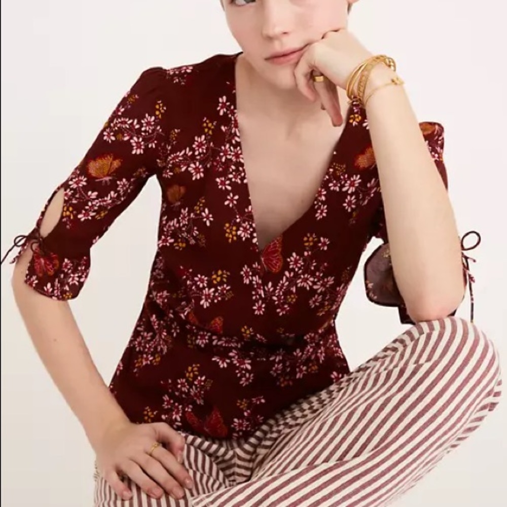 MADEWELL Tie sleeve wrap top EUC
